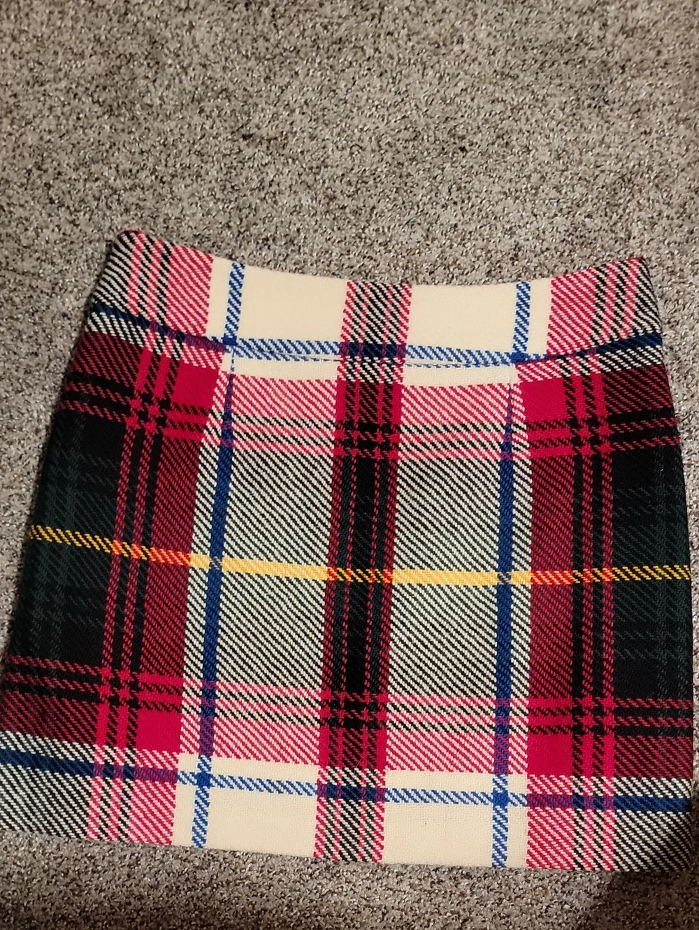 J. Crew Red, Cream, Black Plaid Mini Skirt with Yellow & Blue Accents